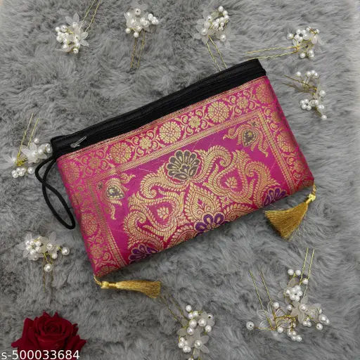 Rani Pink Banarasi Silk Wallet Purse for Women 004